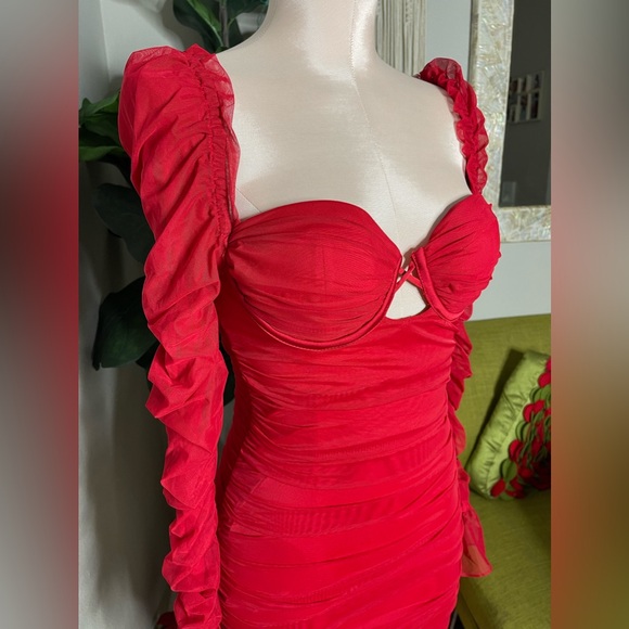 NWT Oh Polly True For You Ruched Mesh Cutout Mini Dress - Picture 5 of 11
